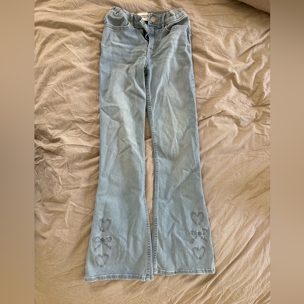 abercrombie kids Light Blue Embroidered Flare Jeans
